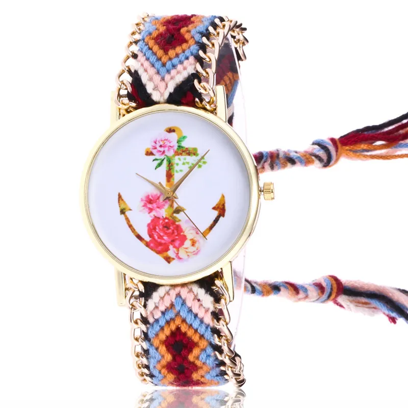 Модные Золотые женские часы ретро тканые с кисточками на ремешке розами и