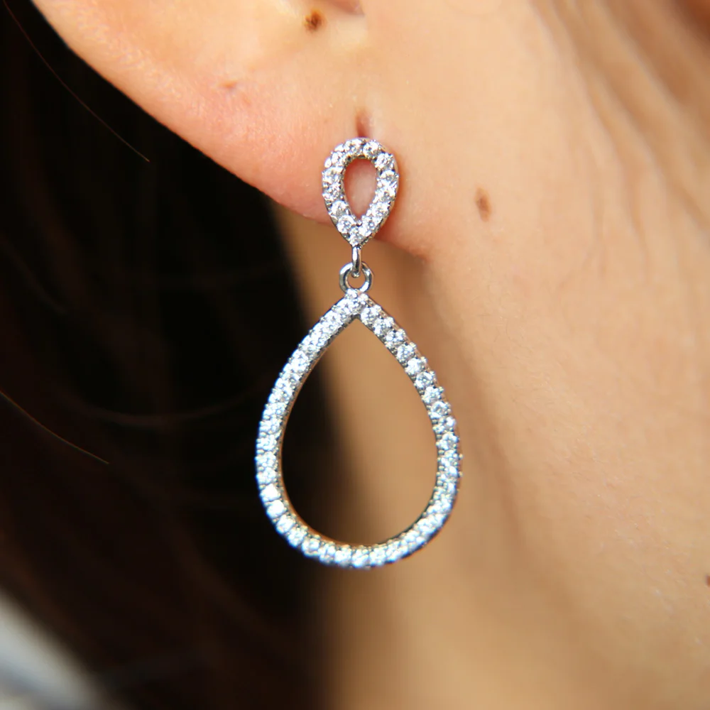 Hot Sale Simple Hollow prong setting cubic zirconia tear drop bling fashion Stud Earrings for Women Girl Piercing Jewelry | Украшения и