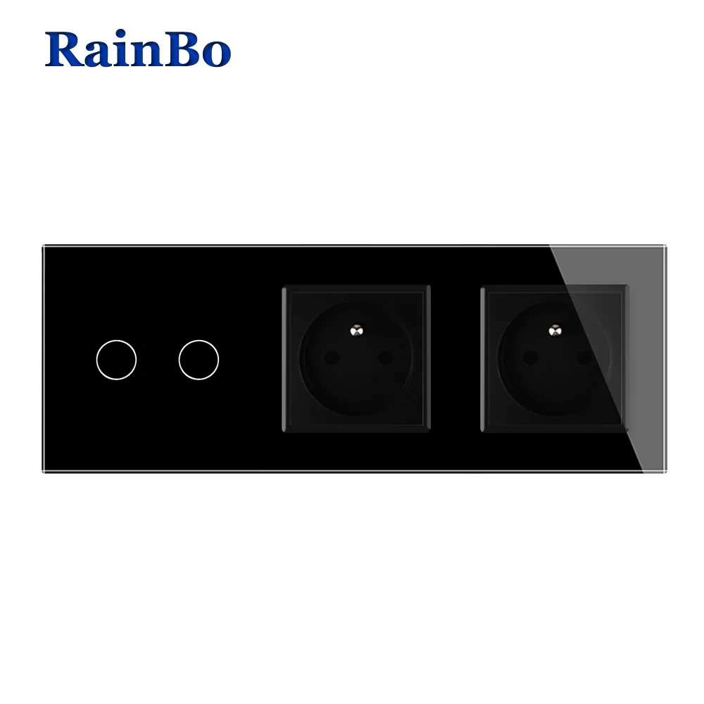 RainBo кристально стеклянная панель Франция Power Socket EU Touch Control экран настенный