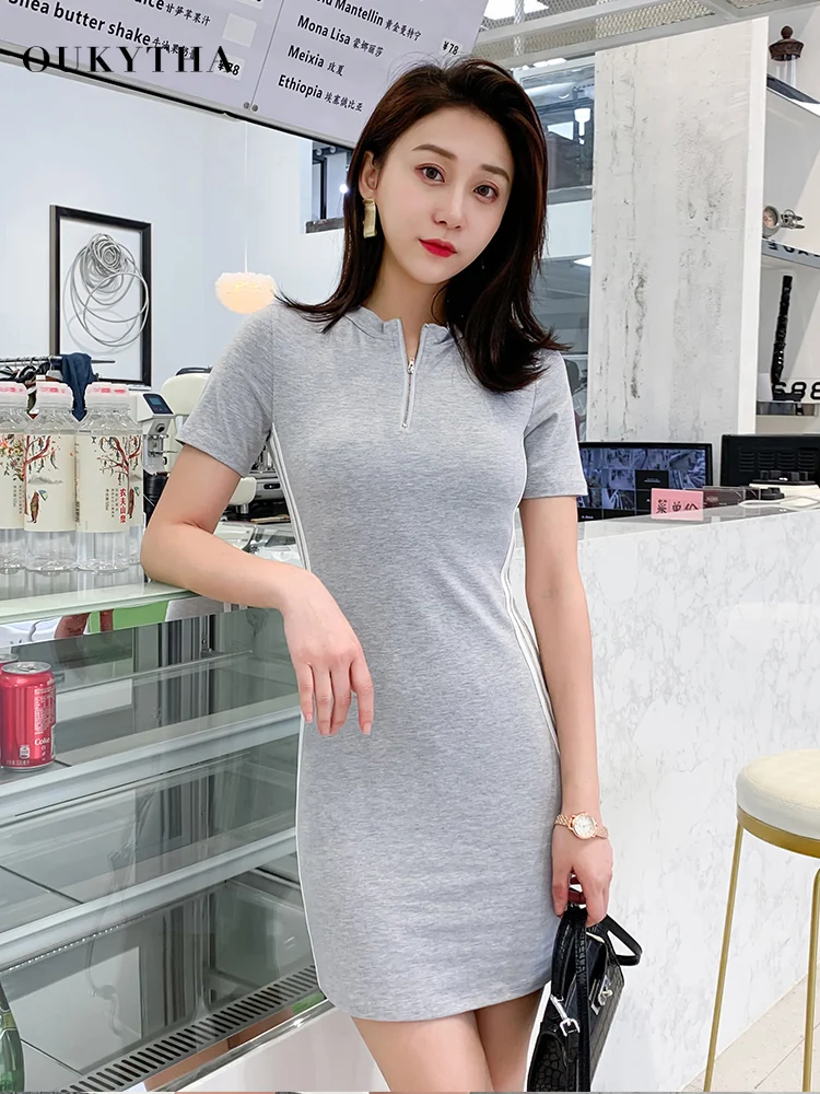 Oukytha 2019 летнее платье Повседневное Bodycon Рубашка с короткими рукавами мини пакет