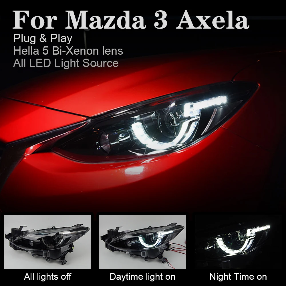 

Car Styling for Mazda 3 Headlights 2014-2016 Mazda3 Axela LED Headlight LED DRL Signal Hella 5 Bi-Xenon Projector Lens Hid D2H