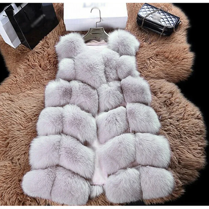 Light Gray 1 Женское пальто из искусственного меха, Осень-зима, Модный повседневный теплый тонкий жилет из искусственного лисьего меха без рукавов, зимняя женская куртка, casaco feminino - Цвет: Light Gray 1