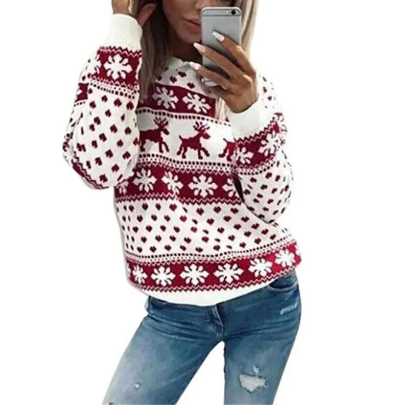 New Women Fawn Print Christmas Sweaters 2018 Lady Jumper Sweater Pullover Tops Coat Winter Ladies Warm Brief Clothing | Женская одежда