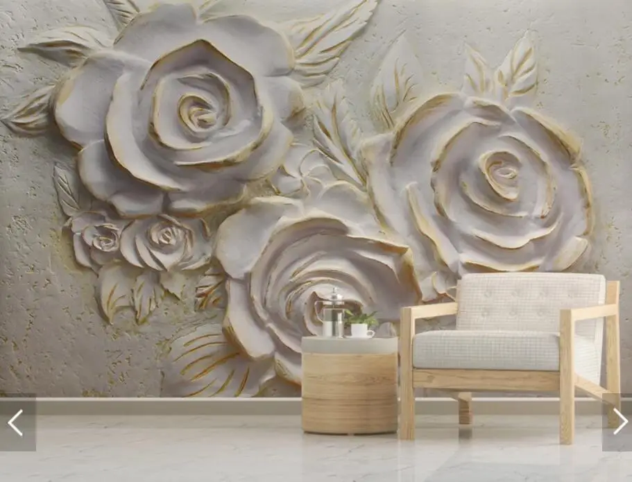 3D 8D Европейская винтажная тисненая Золотая Цветочная настенная фотография