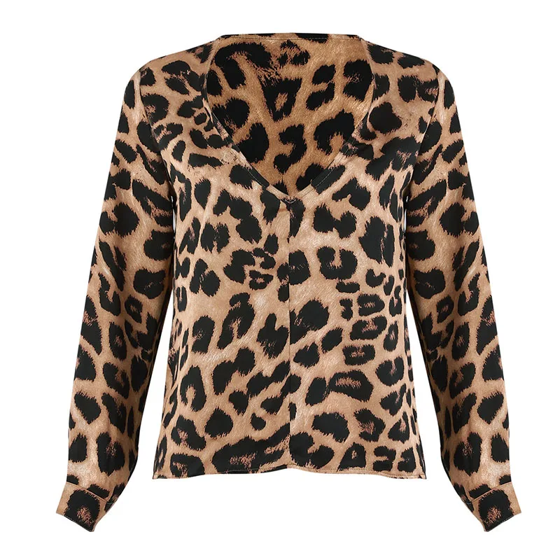 Sexy Women Leopard Print Pullover Long Sleeve Loose Blouses Fashion Clothing Deep V-Neck Tops | Женская одежда