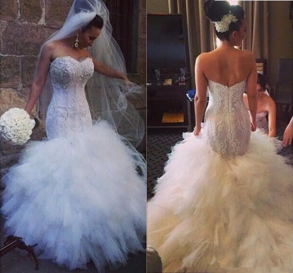 

Каскадные Свадебные платья с оборками; 2020; Многослойная юбка на молнии в стиле русалки; Свадебное платье с кружевной аппликацией