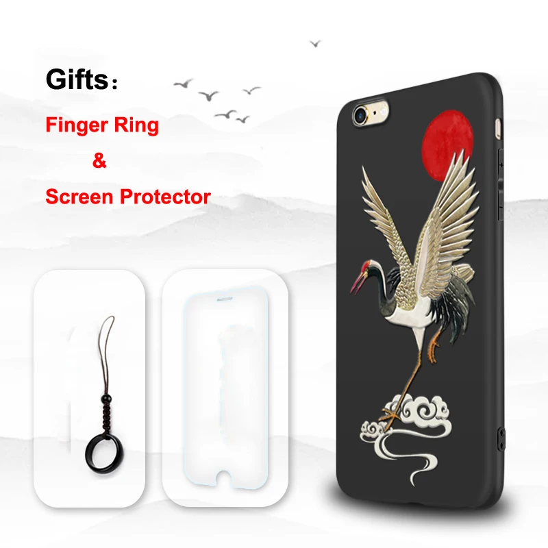 Crane Для iPhone 7, 8, 6, 6s Plus, чехол с рельефным 3D рельефом, Матовая Мягкая задняя крышка, LICOERS, Официальный чехол для iPhone 6s+ 6+ 7 Plus, 8 Plus, Funda - Цвет: Crane