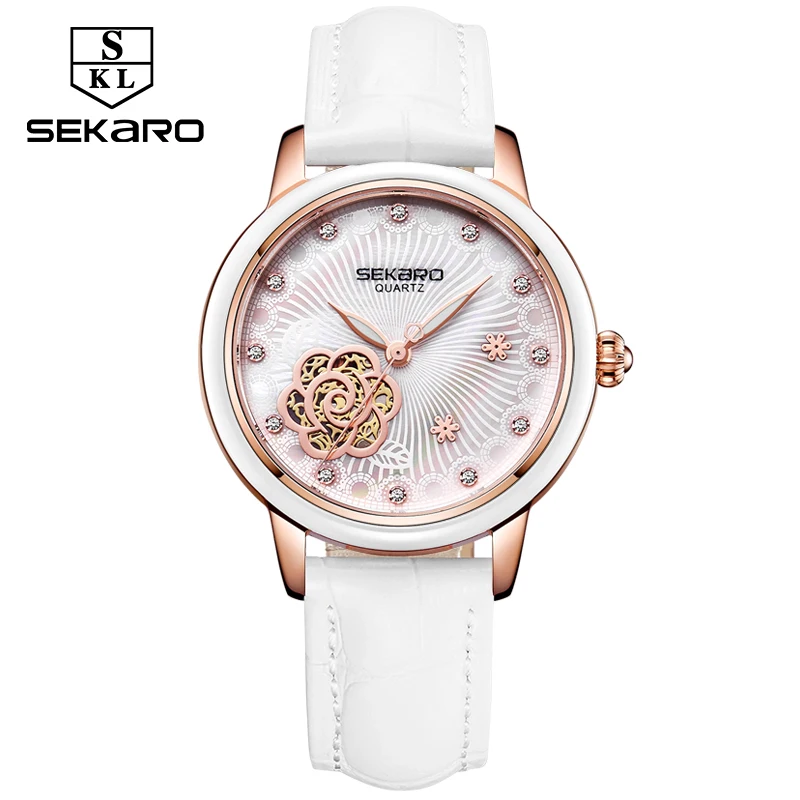 Sekaro 2019 женские роскошные Брендовые часы модные наручные с цветком Montre Femme