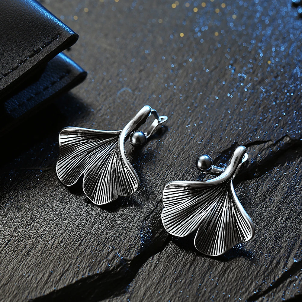 Mytys Ретро Серебряный серый лист гинкго Ювелирные наборы антикварные тайские