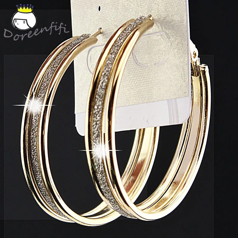 Фото Женские модные матовые серьги кольца золотого цвета 3 ряда для свадебной