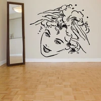 art deco vinyl detachable wall decal mural girl shampoo pattern hair salon beauty mf13