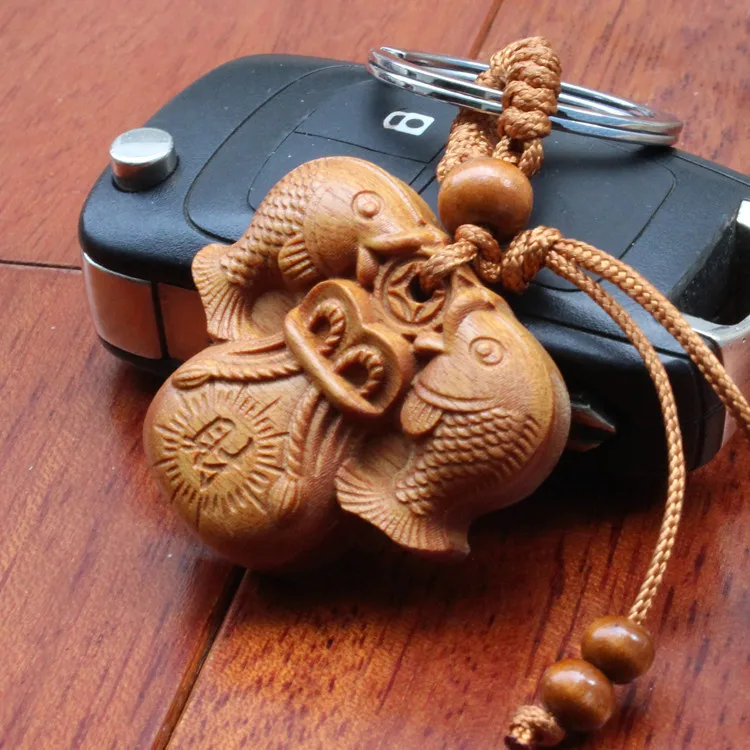 1 шт. высококачественная древесина две рыбы и мешок для денег резьба Ключ Пряжка