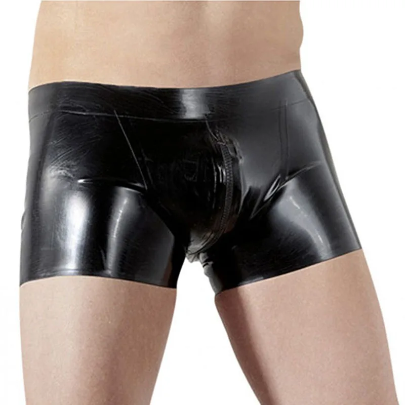 

Boxershorts Men Vinyl Leather Mens Underwear Boxers Gay Fetish Black Leather Zip Open Crotch Funny Underwear Boxer Hombre