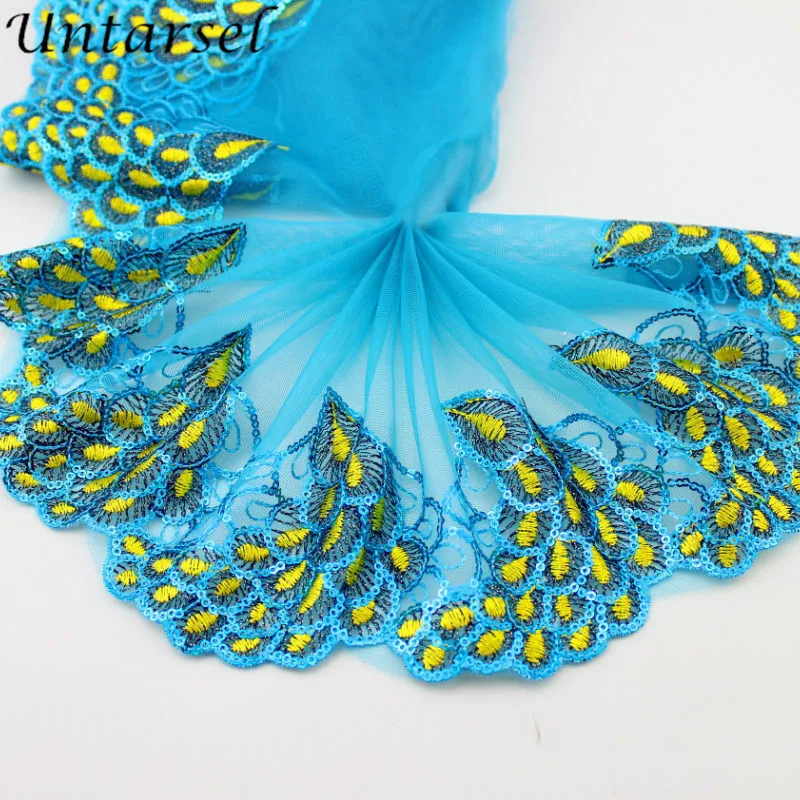 Новая вышитая кружевная ткань шириной 20 см изящный Павлин свадебное платье