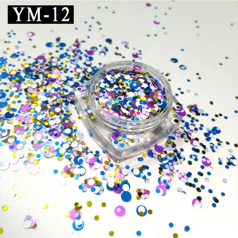 YM-01-12 12 коробок/партия 1 мм 2 мм 3 мм смешанные цвета круглые пайетки Блестки Мини конфетти из блесток свободный дизайн ногтей 3D Неоновый в горошек
