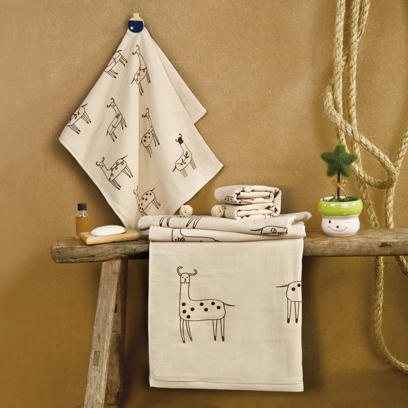 Марля Полотенца комплект (1 шт. Ванна 2 стирка Полотенца) олень Печать 100% хлопок