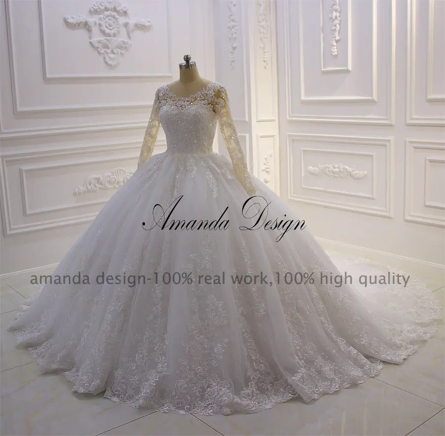 Аманда дизайн vestido novia Плайя с длинным рукавом Кружева аппликацией свадебное
