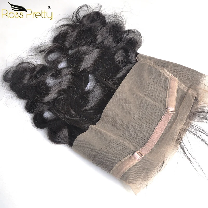 Ross Pretty Remy Brazilian Hair Pre Plucked 360 Lace Frontal Body Wave Natural Black Front Baby Closure | Шиньоны и парики