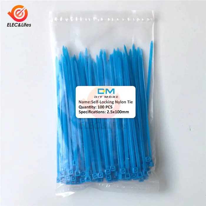 Blue 100 шт. самоблокирующиеся Нейлоновые кабельные стяжки 100 мм* 2,5 мм 10 см пластиковые стяжки на молнии кабель крепкая Привязка провода Органайзер Быстрый кабель - Color: Blue