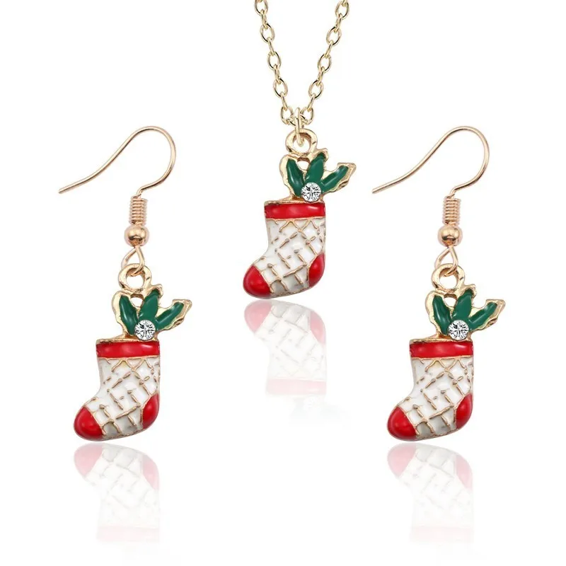 DIY рождественские ботинки подвеска ожерелье серьги набор модные стразы лист