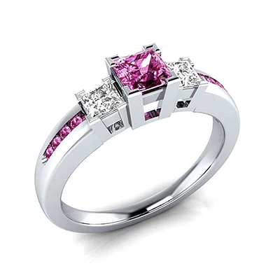 Розовый Bague Ringen, розовый, голубой, зеленый драгоценный камень, кольца на палец для женщин, твердые, 925 пробы, серебряные, обручальное Ювелирное кольцо, 4 цвета, размер 6-10 - Цвет камня: Розовый