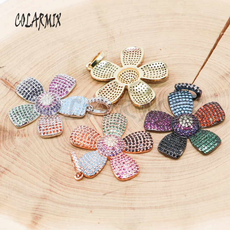 4 Pieces High quality Mix color fashion jewelry pendant pave zircon charm Sun flower for necklace 4918 | Украшения и аксессуары