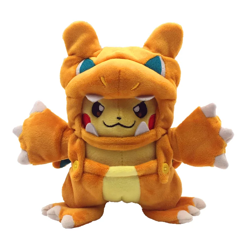 4 Мультяшные животные Пикачу Косплей Snorlax Charizard Garchomp плюшевые куклы с накидкой Cos Pikachu Подарочная игрушка 18 см - Цвет: 4