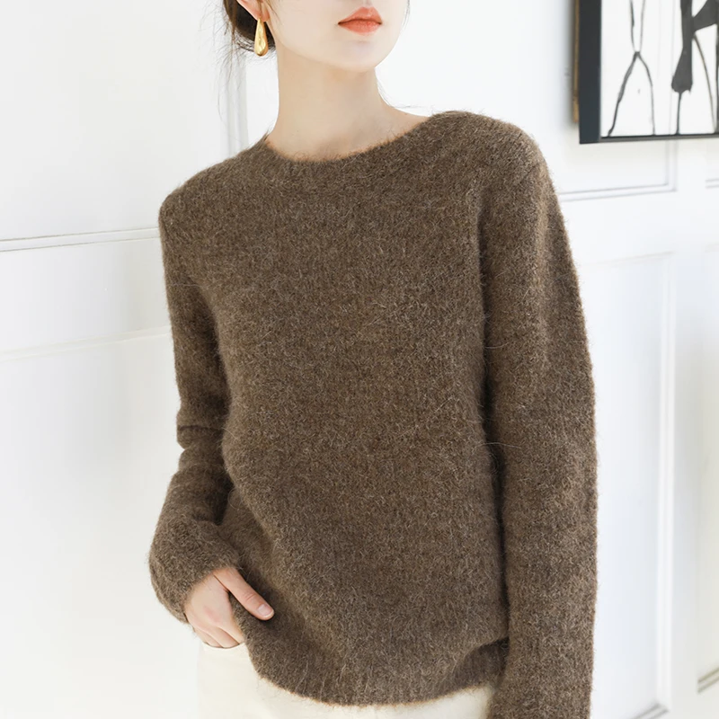 WHITE ISLAND Plush Alpaca Sweater Women Pullover Autumn Winter 2018 New Round Collar Thick Bottom Shirt Knitted Tops 8322 | Женская
