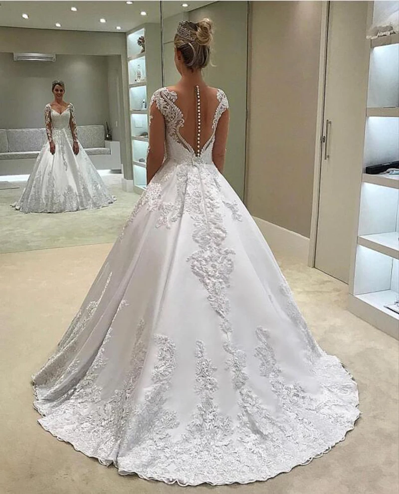 Роскошные белые свадебные платья vestido de noiva бисером кружево с длинным рукавом свадебное платье свадьба со съемной поезд
