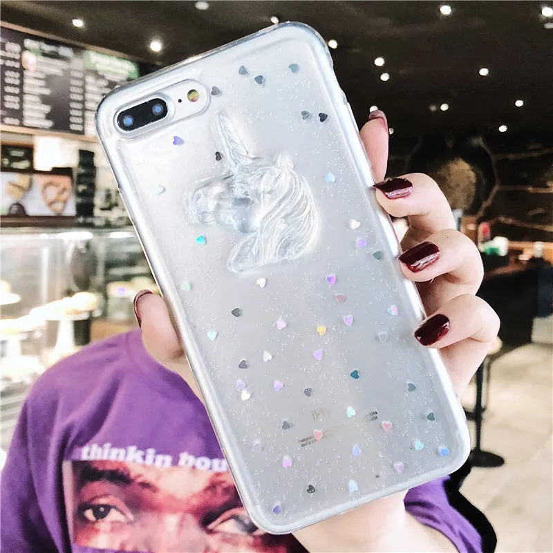Transparent Unicorn Cute Phone Case For iPhone X 6 6S 7 8 Plus Cases 7Plus 8Plus Soft Silicone Tpu Luxury Bling Cover Carcasa |