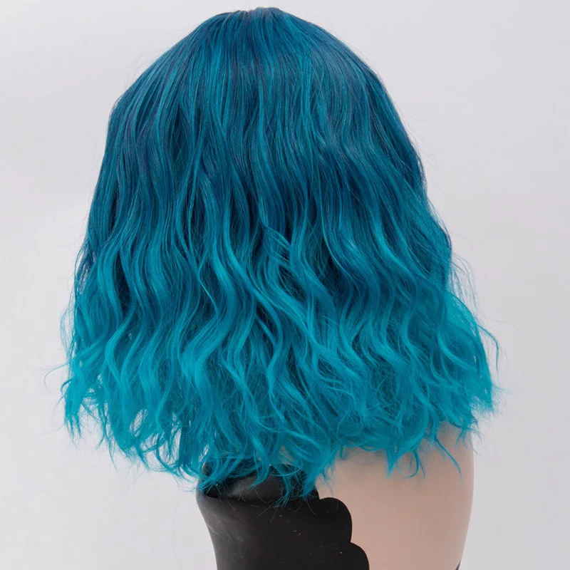 Синий MSI Wigs два тона Короткие Косплей парики для женщин розовый белый волнистые Ombre парик с челкой Фиолетовый Омбре натуральные синтетические волосы парики - Цвет: Синий