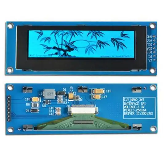 NoEnName_Null 2.8 дюймов 7 P SPI белый/синий/желтый OLED модуль SSD1322 Драйвер IC 256*64