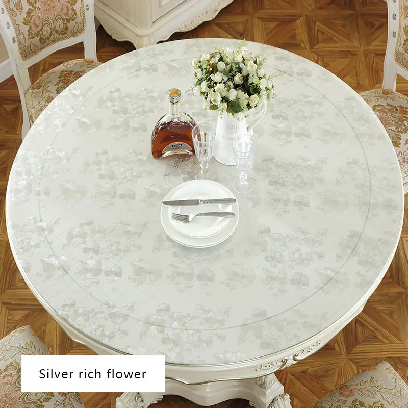 Silver rich flower 1 IHAD круглая скатерть ПВХ пластиковые скатерти с принтом водонепроницаемый маслостойкий Мягкий стеклянный домашний кухонный коврик диаметр 60-90 см 1 мм - Цвет: Silver rich flower 1