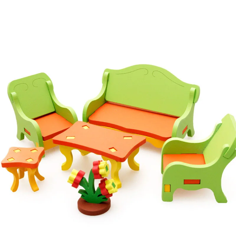 

3D Wooden Assembled Toy Dining Room Bedroom Living Room Assembling Blocks Mini Jigsaw Puzzle Early Childhood Educational Toys