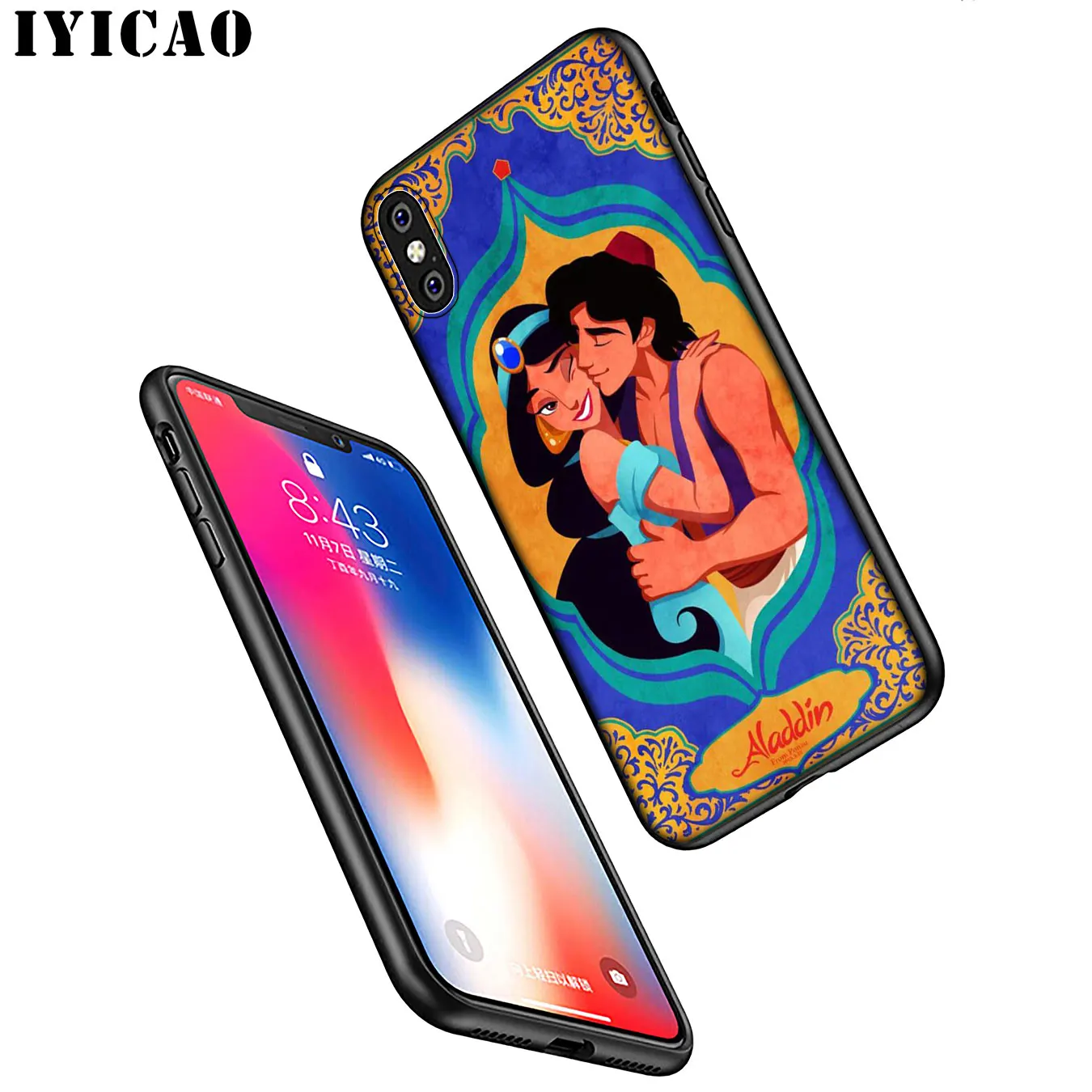 IYICAO Anime Aladdin Cartoon Soft Silicone Phone Case for iPhone XR X XS 11 Pro Max 6 6S 7 8 Plus 5 5S SE TPU Black Cover |