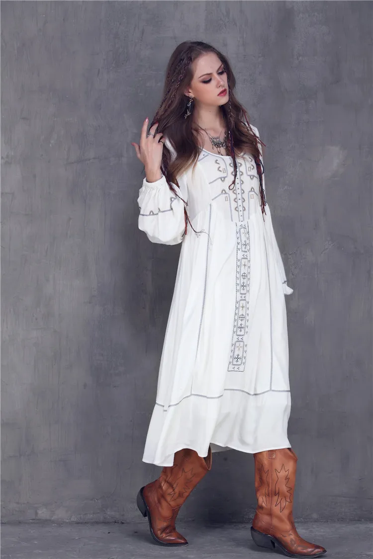 Для женщин богемный стиль Весна Ретро Повседневное хлопок белье свободные