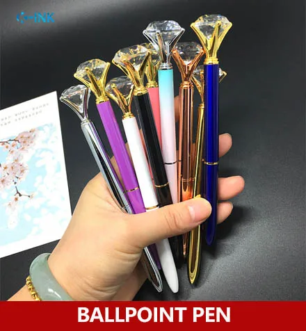 

18pcs / lot , Metal Artificial Crystal Big Diamond Ballpoint Pen for Girls As School Writing Stationary