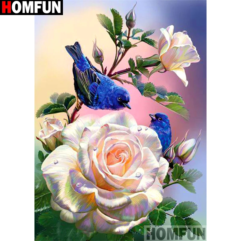 Алмазная живопись HOMFUN Птицы и цветы алмазная вышивка с полными