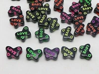 100 black with neon color love pattern butterfly pony beads 15x10mm jewelry make