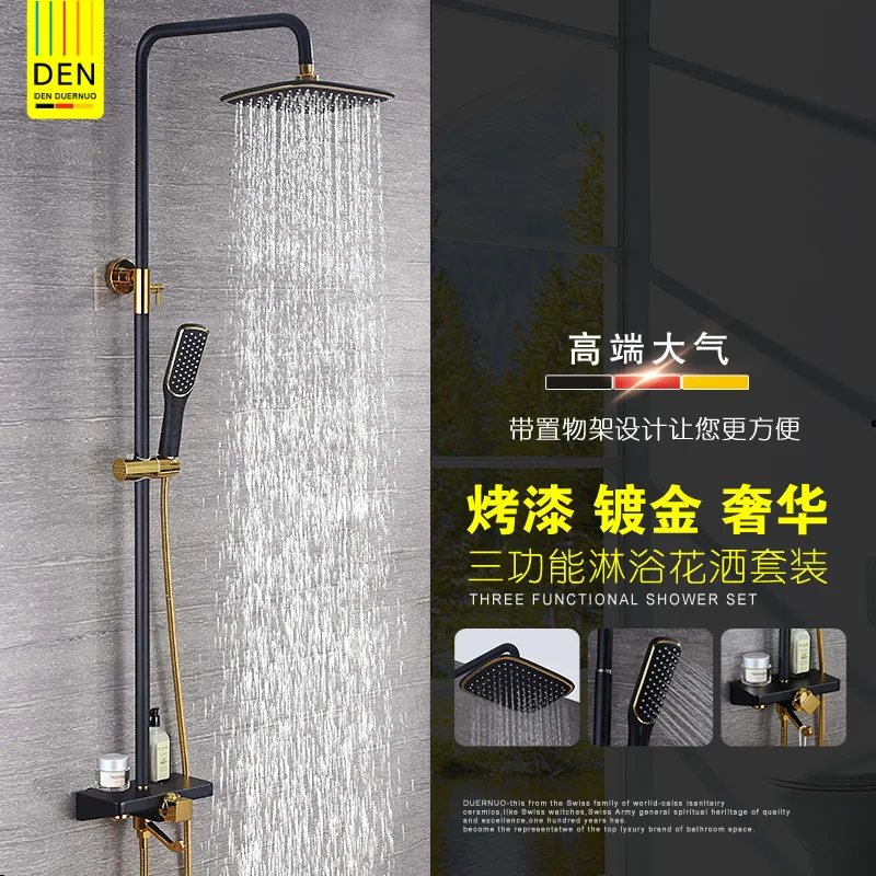 

Bathroom Black Oil Paint Solid Brass Bathtub Shower Set Wall Mounted 8" Rainfall Shower Mixer Tap Faucet 3-functions Mixer Valve