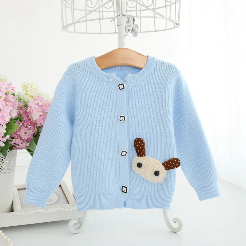 Baby Sweater Blue Wool Knitted Cardigan For Girls Children's Clothes With Puppy Patch Cute Applique Outerwear Winter Outfit A014 |