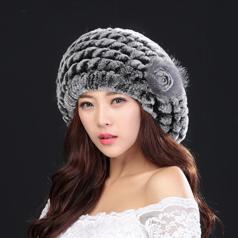2017 зимние волосы шляпа женщин натурального трикотажного меха кролика рекса леди