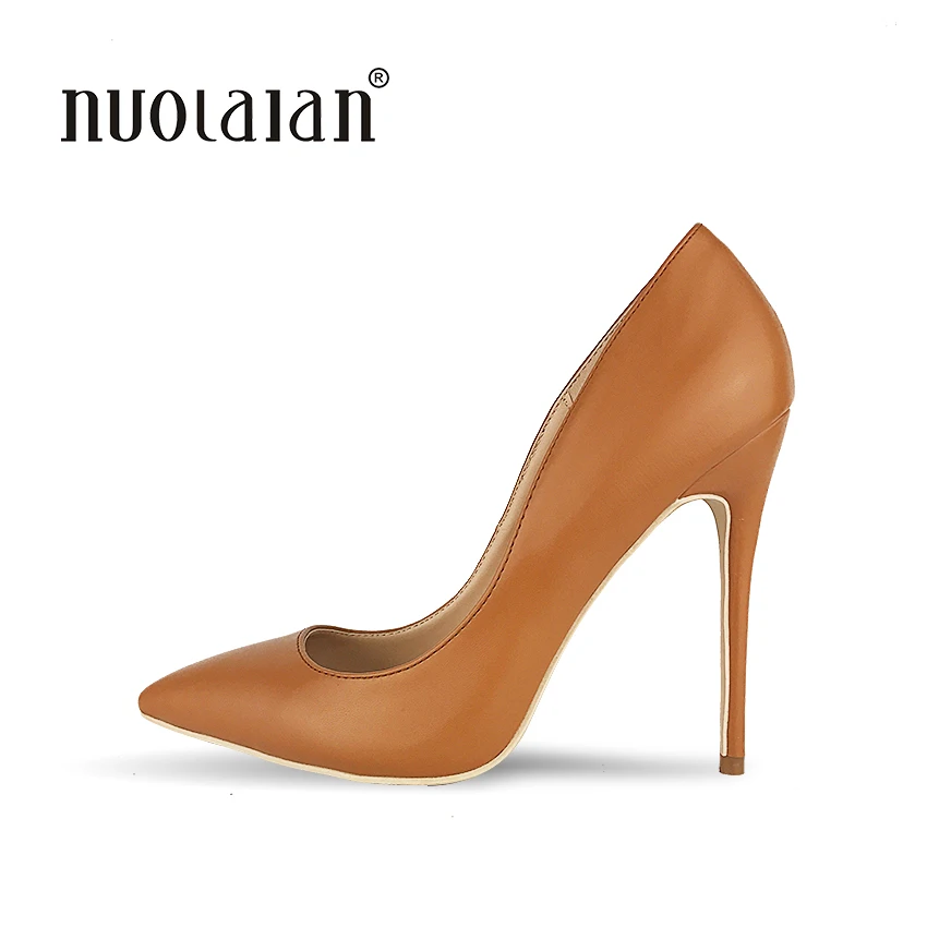 Женские туфли лодочки на высоком каблуке коричневого цвета с острым носком|high heel
