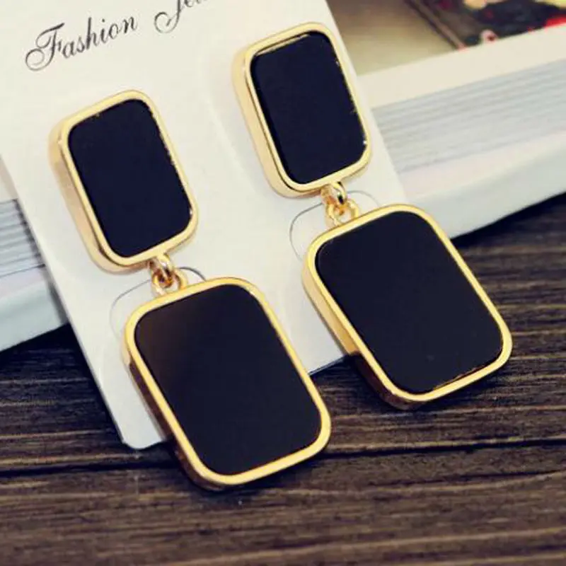 2017 Высокое Качество Черный Акриловые Квадратных Серьги Падения Позолоченные Рок
