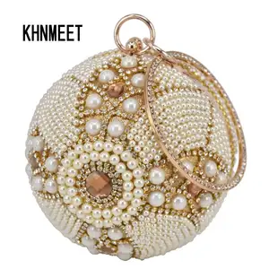 Дизайнерская Женская сумочка-тоут с золотым шариком, серебряный жемчужный мини-тоут на цепочке, Женская Свадебная вечерняя сумочка-клатч