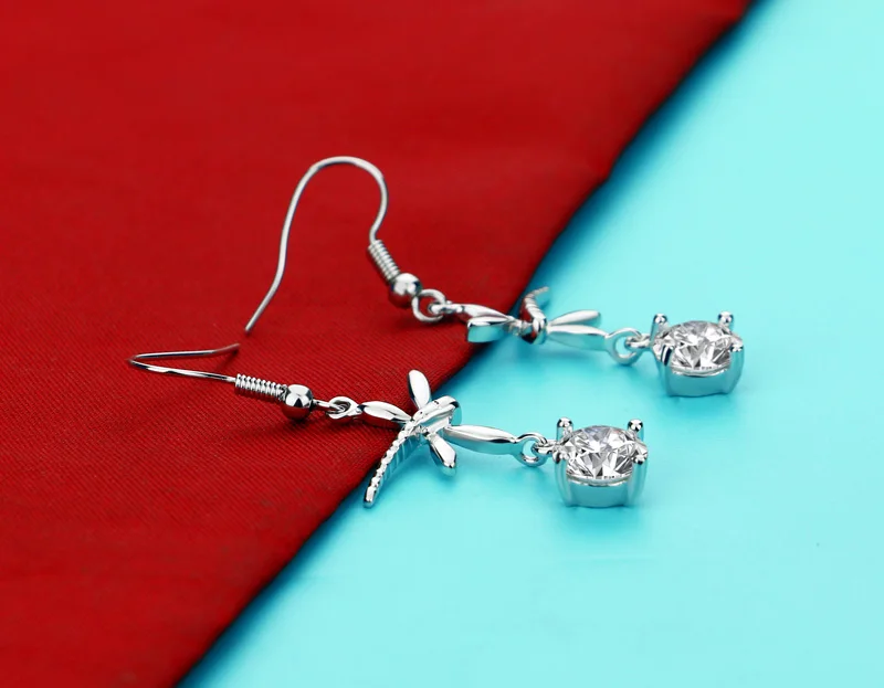 Fashion Sweet Zircon Dragonfly Earring 925 Sterling Silver Earrings For Women Unique Charm Jewelry for Girl Gift | Украшения и