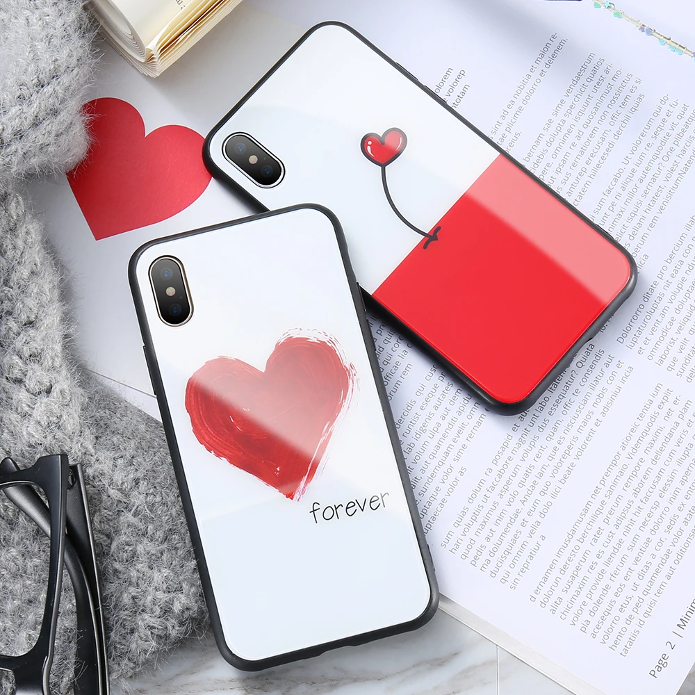 KISSCASE чехол с рисунком сердца для iPhone X 10 7 полное покрытие HD чехлы из закаленного