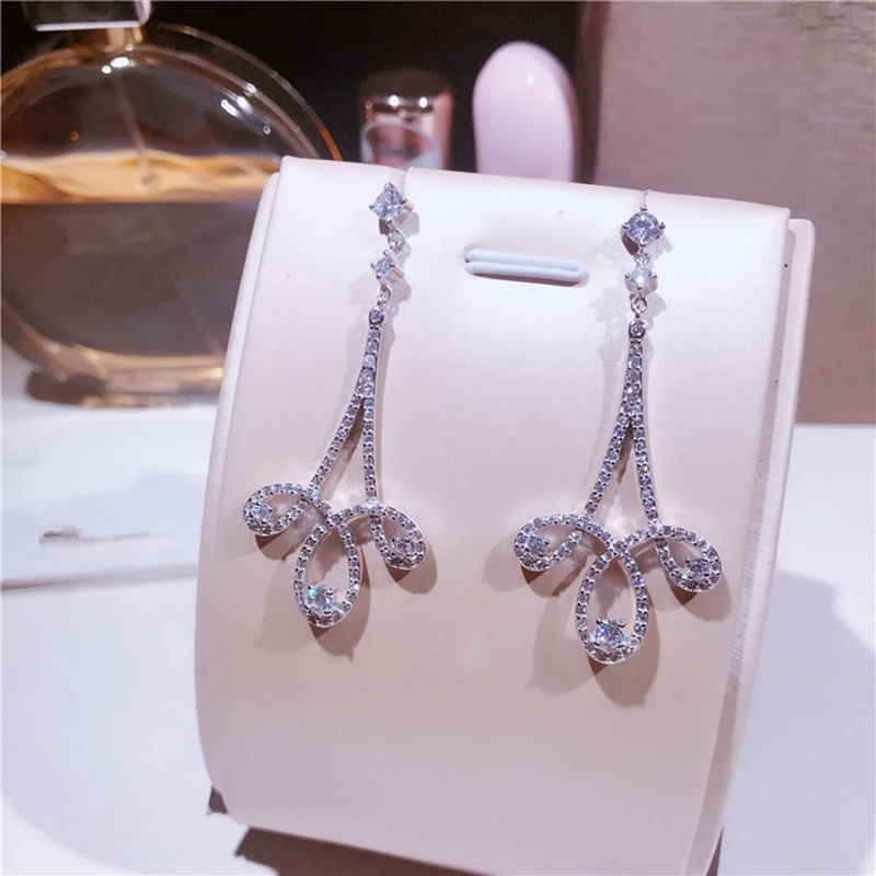 2018 New S925 Sterling Silver Single Zircon Long Flowers Earring Micro Set Full Classic Earrings Summer Women's Accessor | Украшения и