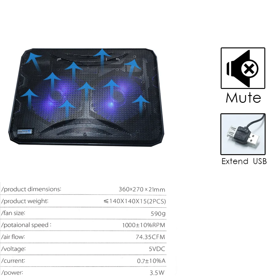 Охлаждающая подставка для ноутбука Cooler USB вентилятор с 2 охлаждения тихий Mute