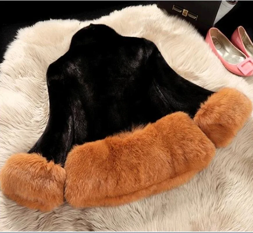 Женское пальто из искусственного меха кролика короткая розовая куртка норки в